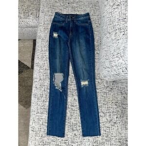 Fashion Nova Ripped Jeans Size 1 Waist 25 Raw Hem (H6)